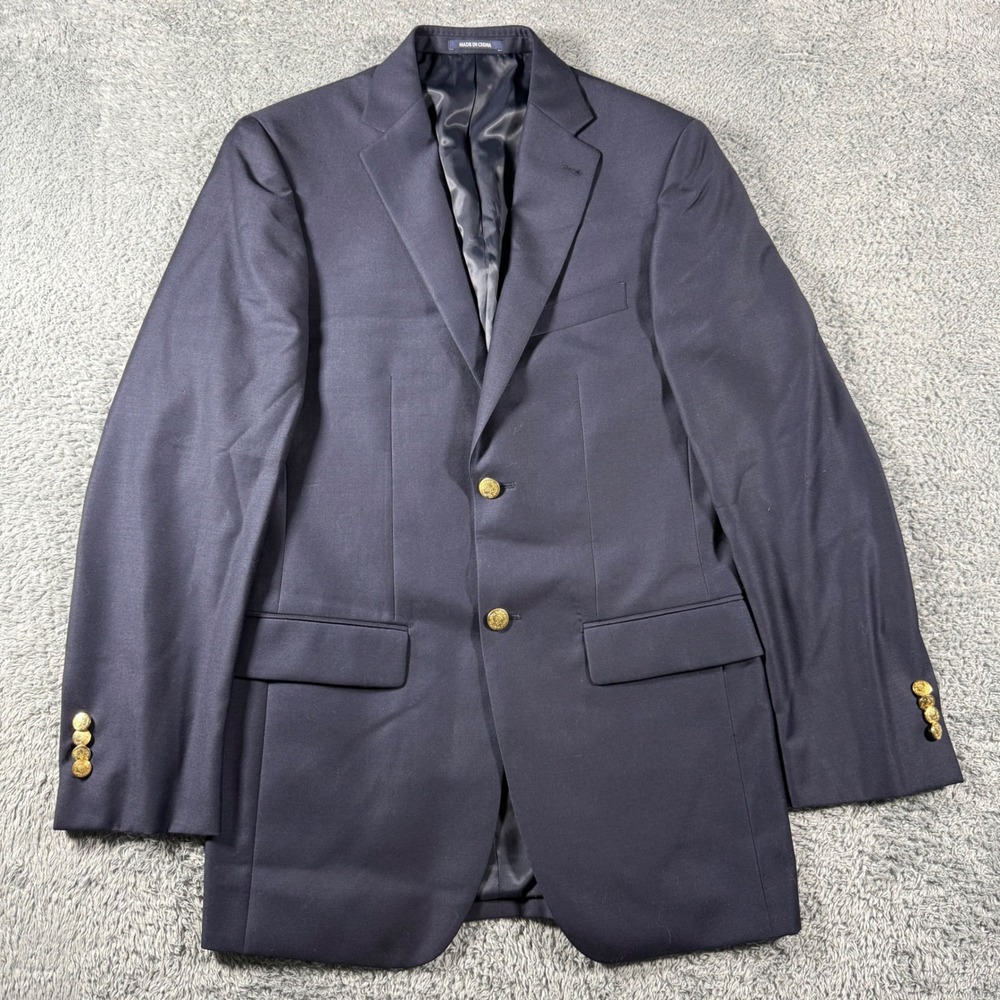 Jos. A. Bank Blazer Mens 36R Navy Blue Wool Metal Gold Buttons Crest Sport Coat
